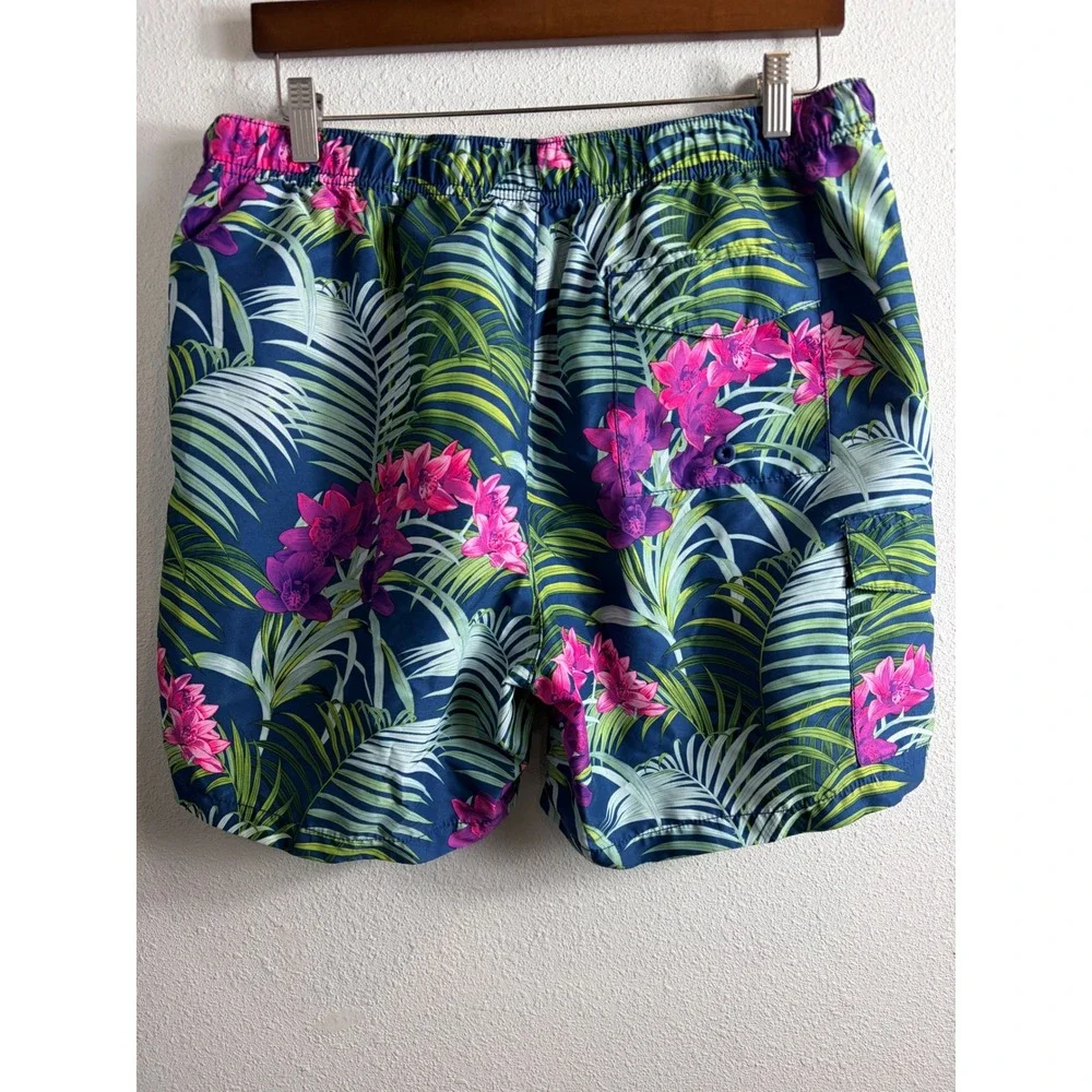 Tommy Bahama Mens Swim Trunks Blue Large Tropical Floral Palm Cargo Shorts Beach